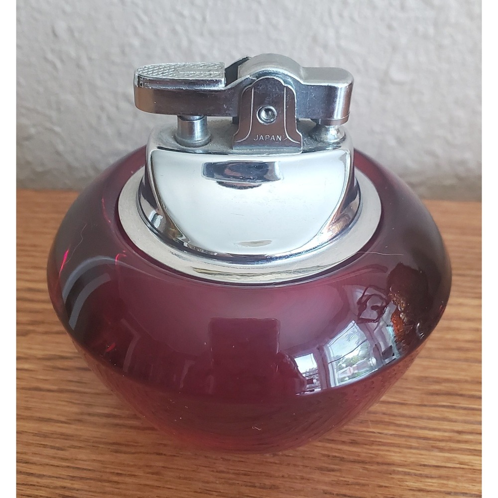Vintage Viking Glass Table Cigarette Lighter Ruby Red Glass MCM EUC